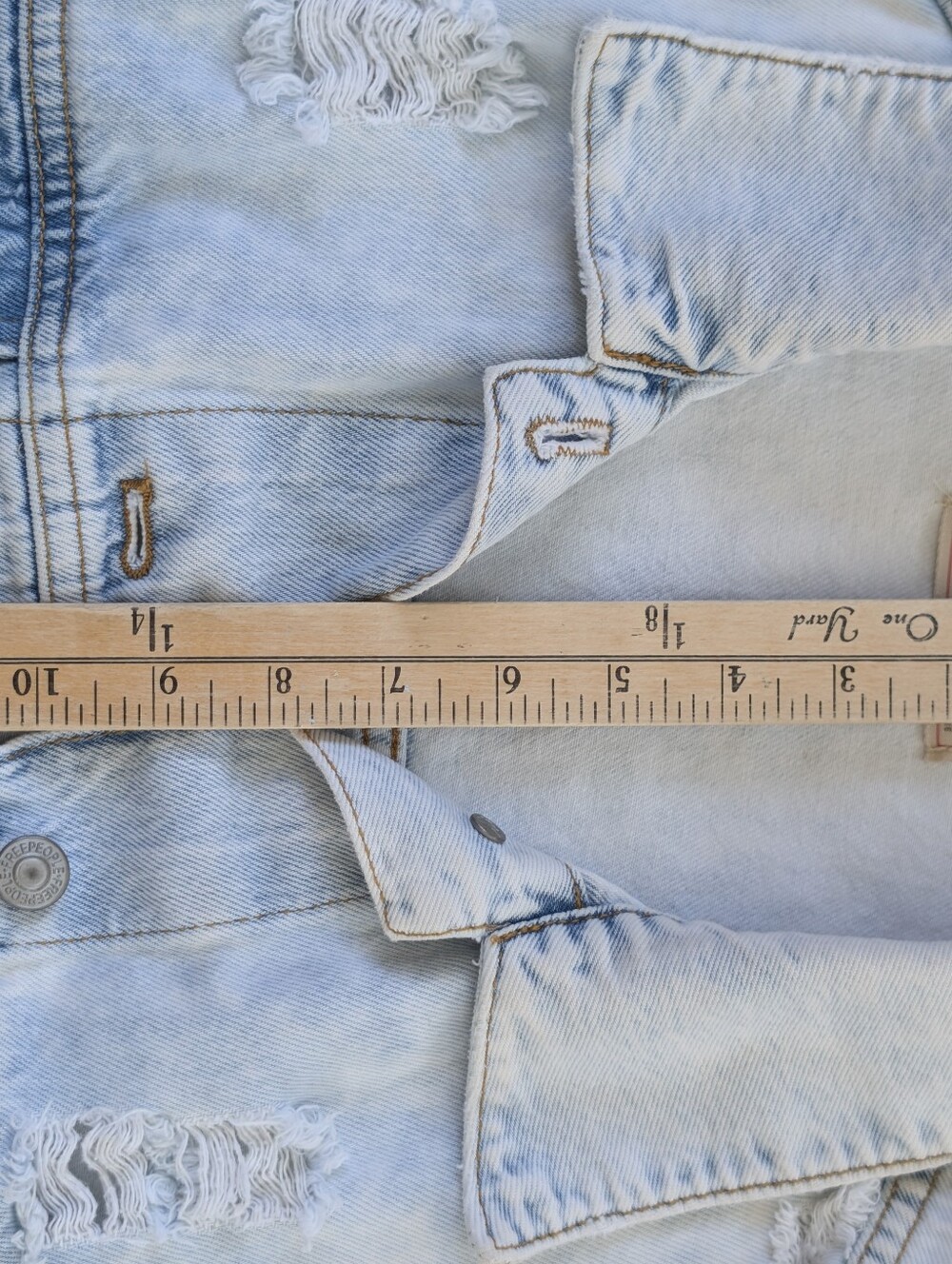 We The free, Light Wash, Long, Distressed, Trucker Denim Jacket - Women M/L - Picture 11 of 12